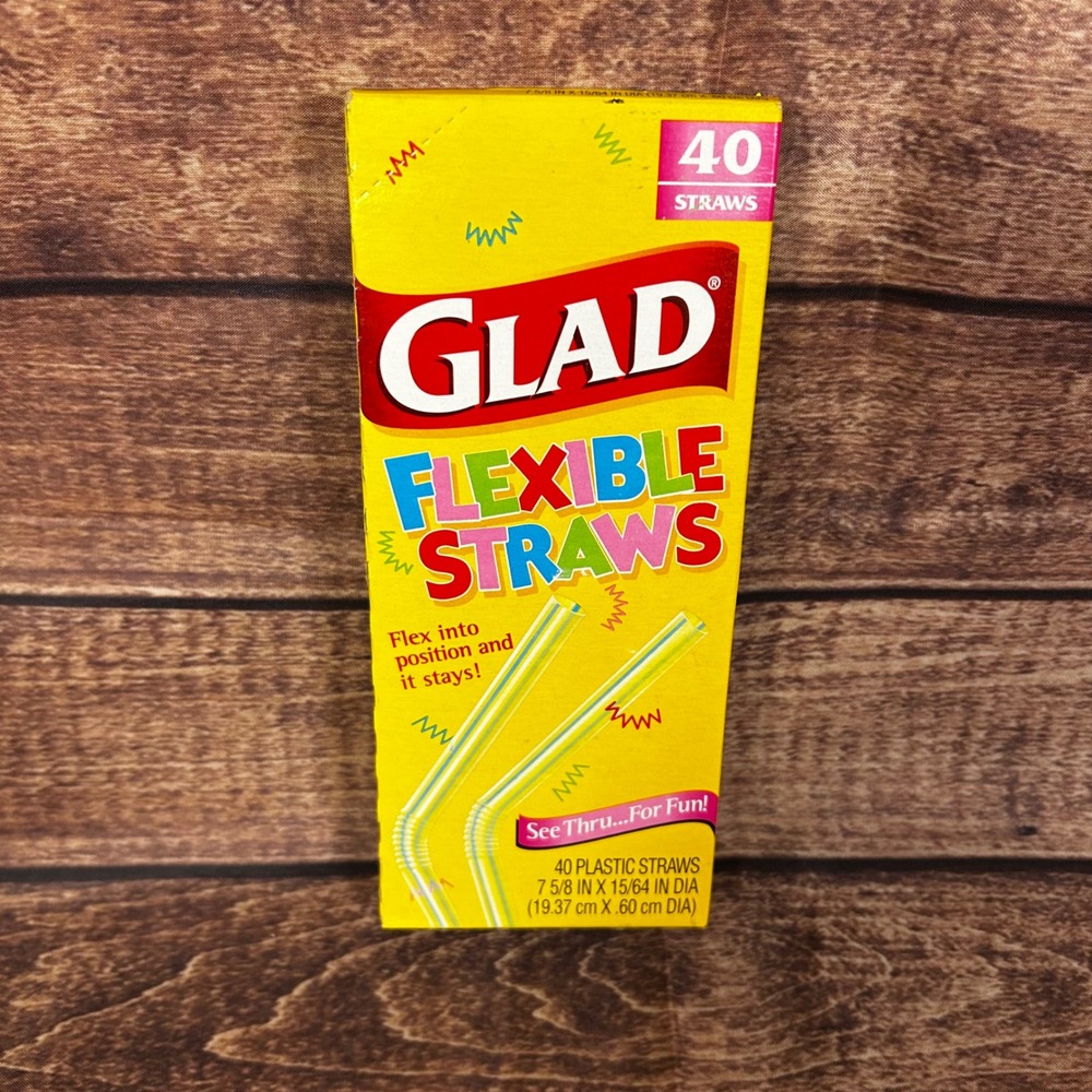 Vintage 1999 Glad Flexible Straws 40 Count Clear Plastic Bendy‎ Straws USA Made